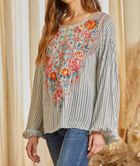 Andree By Unit - Embroidered Striped Top