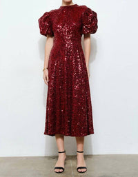 Ina Fashion - Sequined Open-back Tie Maxi Dress