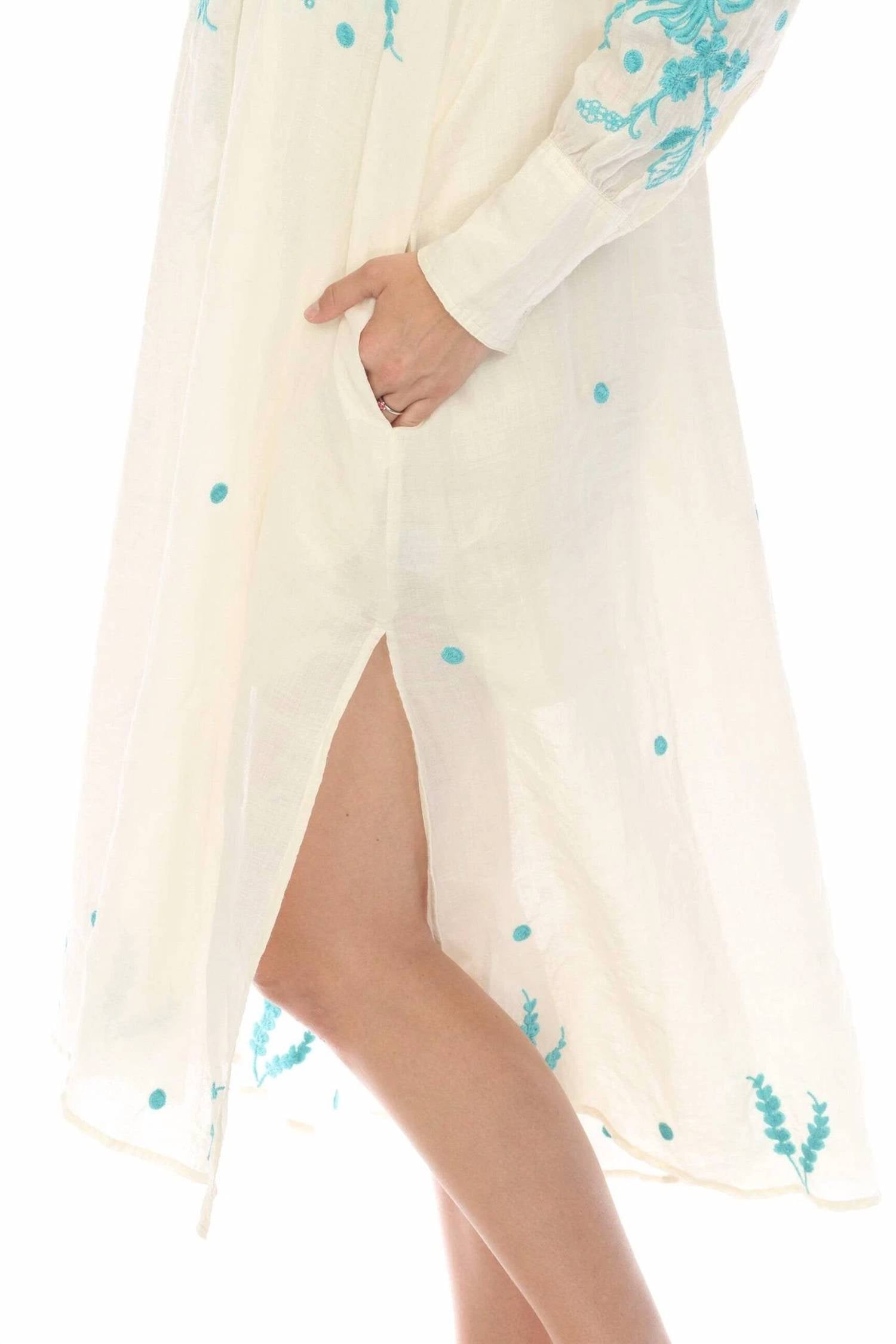 Johnny Was Miel Henley Shirt Dress in ecru - women's dress - view 5