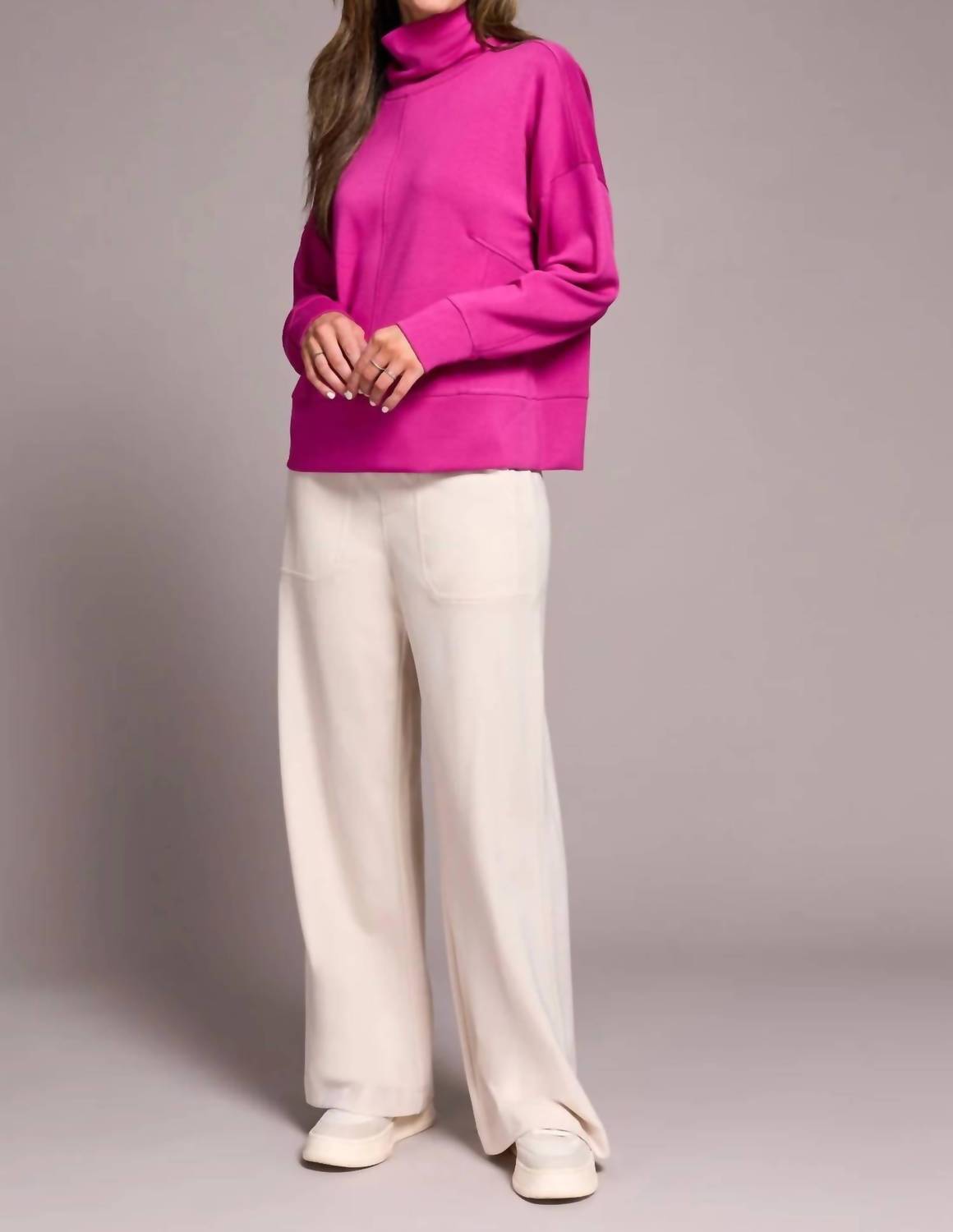 Tribal - Techno Lux Drop Shoulder Funnel Neck Knit Top