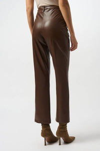 Joseph Ribkoff Wide Leg Vegan Leather Pants in brown - women's pants - detail view