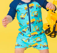Rufflebutts - Under Construction Long Sleeve One Piece Rash Guard Swimsuit