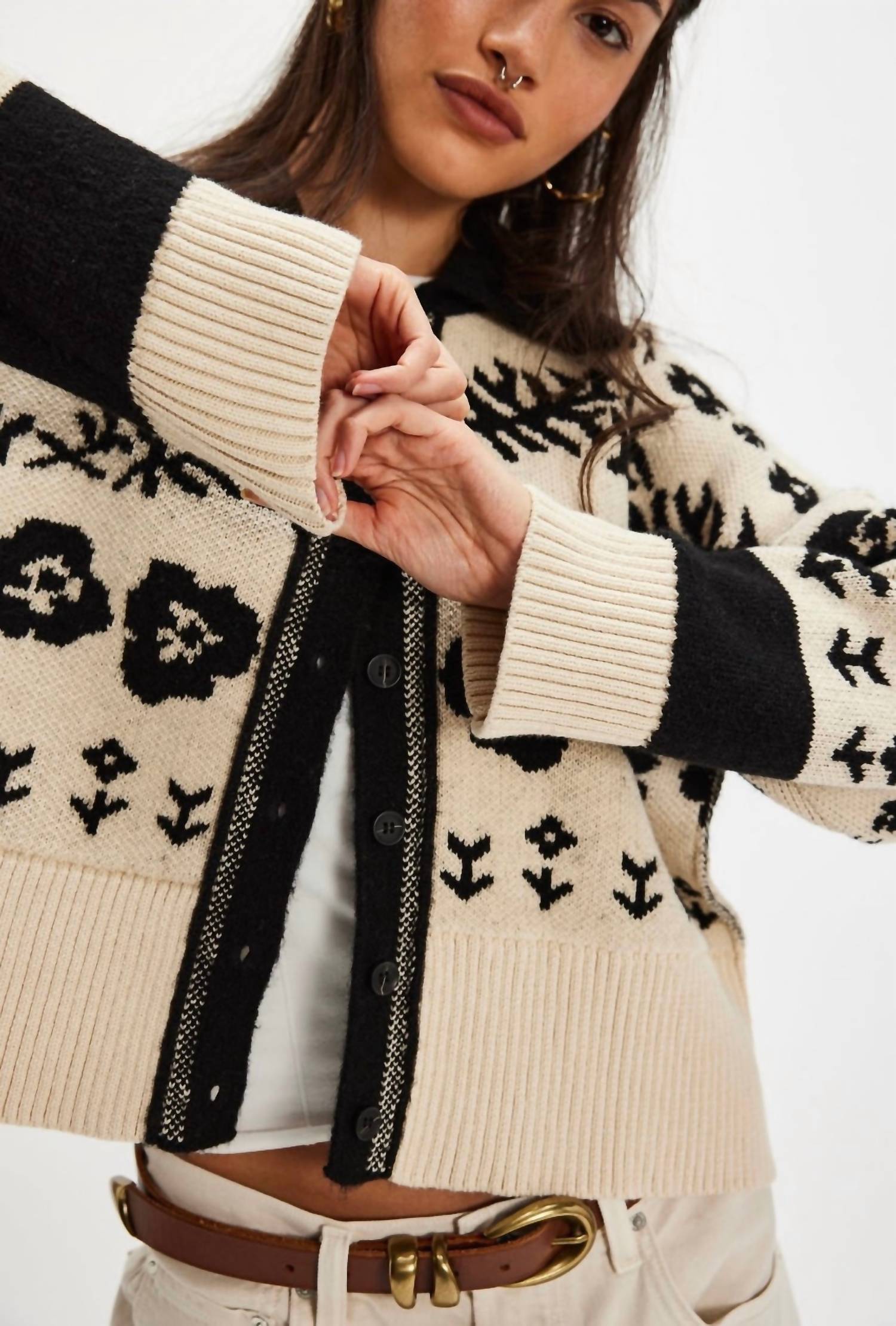 Free People Shelby Cardigan in neutral combo 1 - women's cardigan - detail view