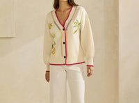 ABLE Embroidered V-neck Cardigan in cream red - women's cardigan - view 6