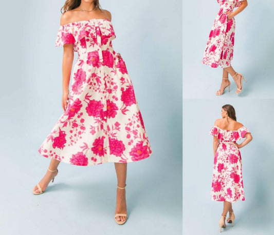 Flying Tomato - Floral Print Midi Dress