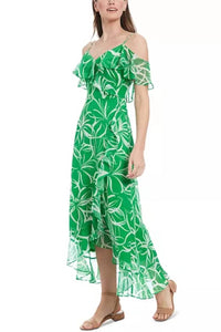 London Times - Floral Print Cold Shoulder Hi-Lo Maxi Dress