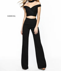 Sherri Hill - Sequins Crop Top And Crepe Pants Set