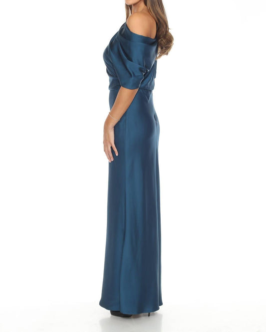Joseph Ribkoff - Draped Cold Shoulder Satin Long Dress