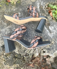 Dolce Vita Women's Pailey Braided Block Heel Sandal in black brown - women's sandal - detail view