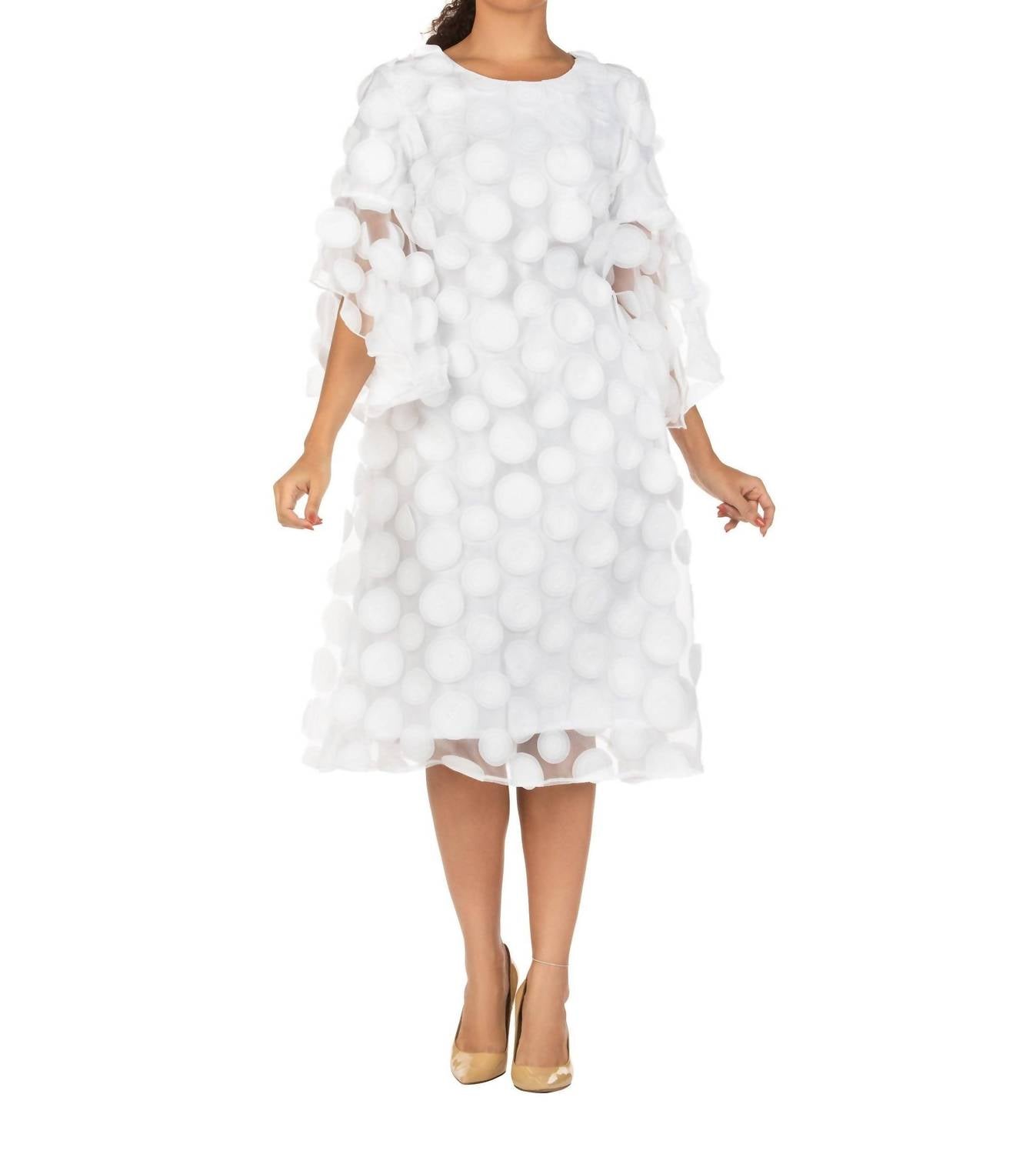 Giovanna - Bell Sleeve A-line Dress With Circular Petals Decor