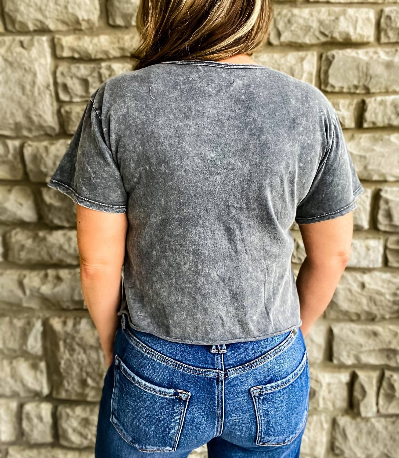 BUCKETLIST Texas Cropped Tee in grey - women's t-shirt - detail view