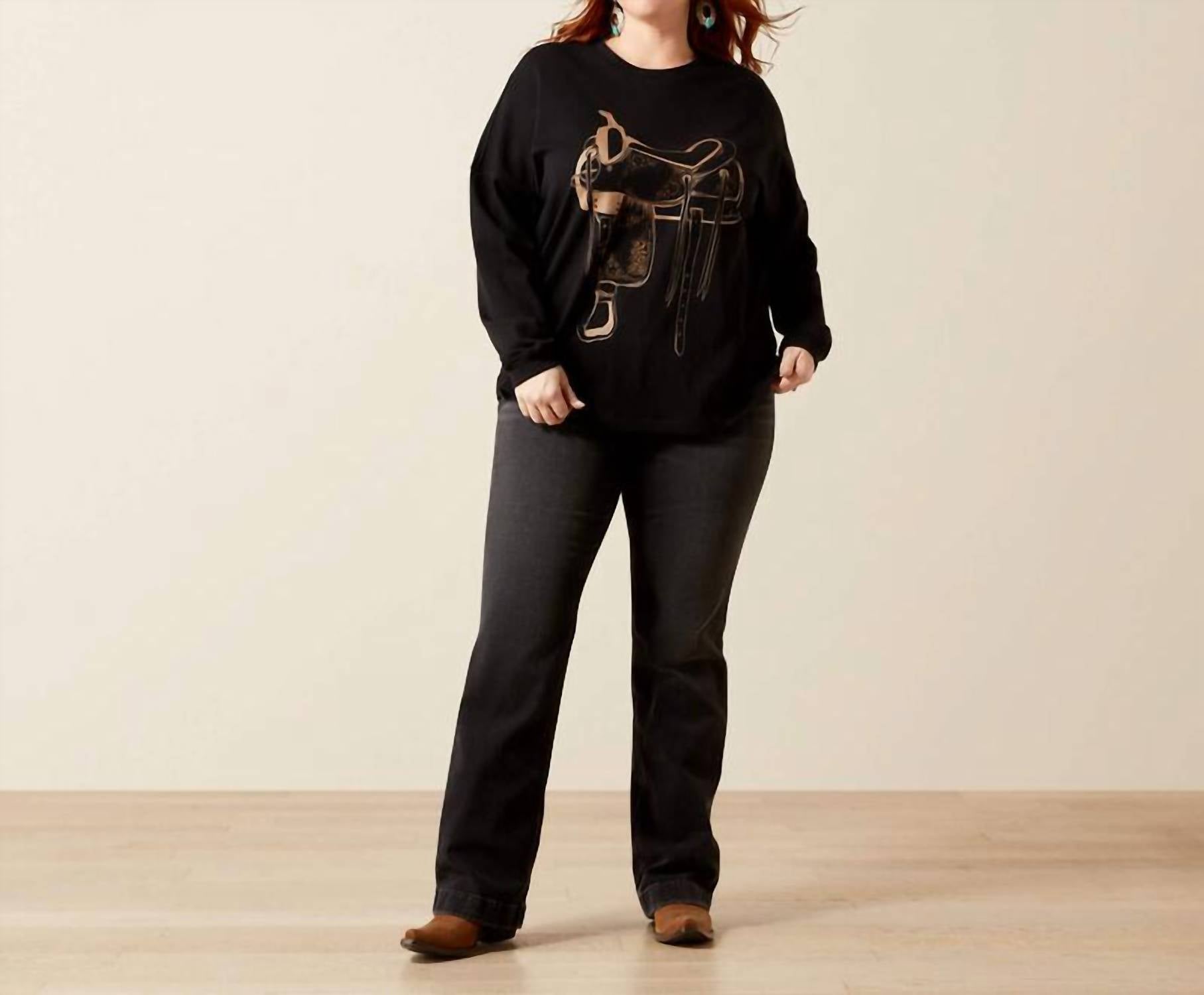 ARIAT Canvas Oversized T Shirt in black - women's long sleeve top - view 4