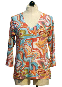 Nally & Millie - Women's Swirl Print V Neck Top