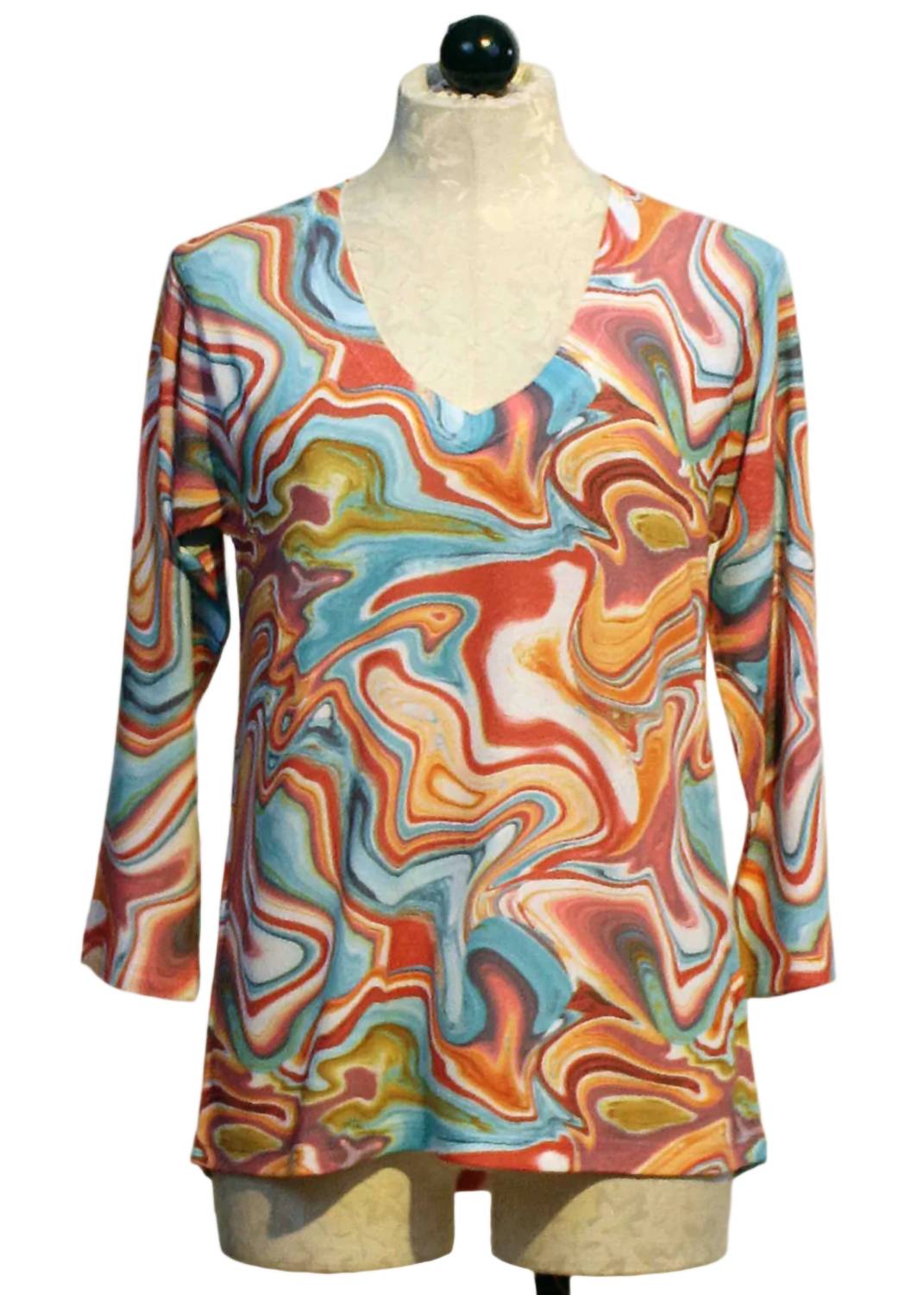 Nally & Millie - Women's Swirl Print V Neck Top