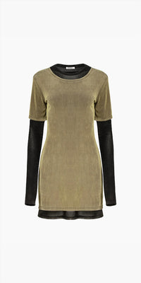 Priscavera - Velvet Mesh Layered T-shirt Dress