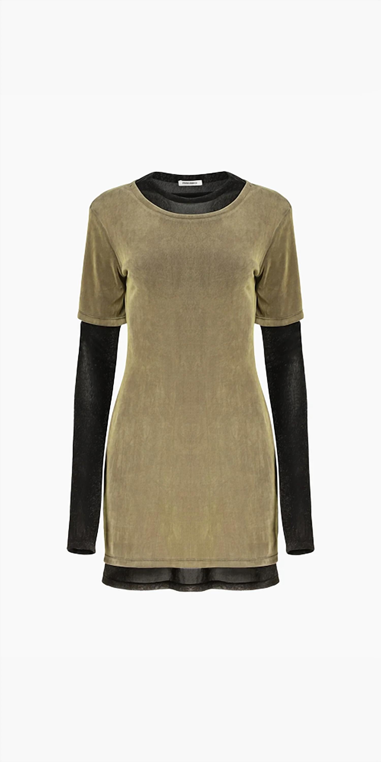 Priscavera - Velvet Mesh Layered T-shirt Dress