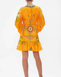 Camilla Women's Short Front Tie Blouson Dress in dancing with the bulls 1 - women's dress - detail view