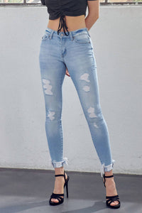 Kancan - Mid-rise Ankle Skinny Jeans With Destruction Detailing & Frayed Hem