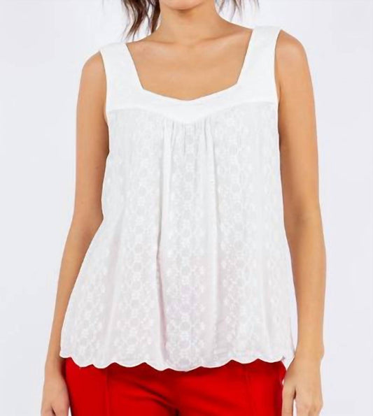 Paparazzi - Crepe Eyelet And Tonal Embroidered Tank Top