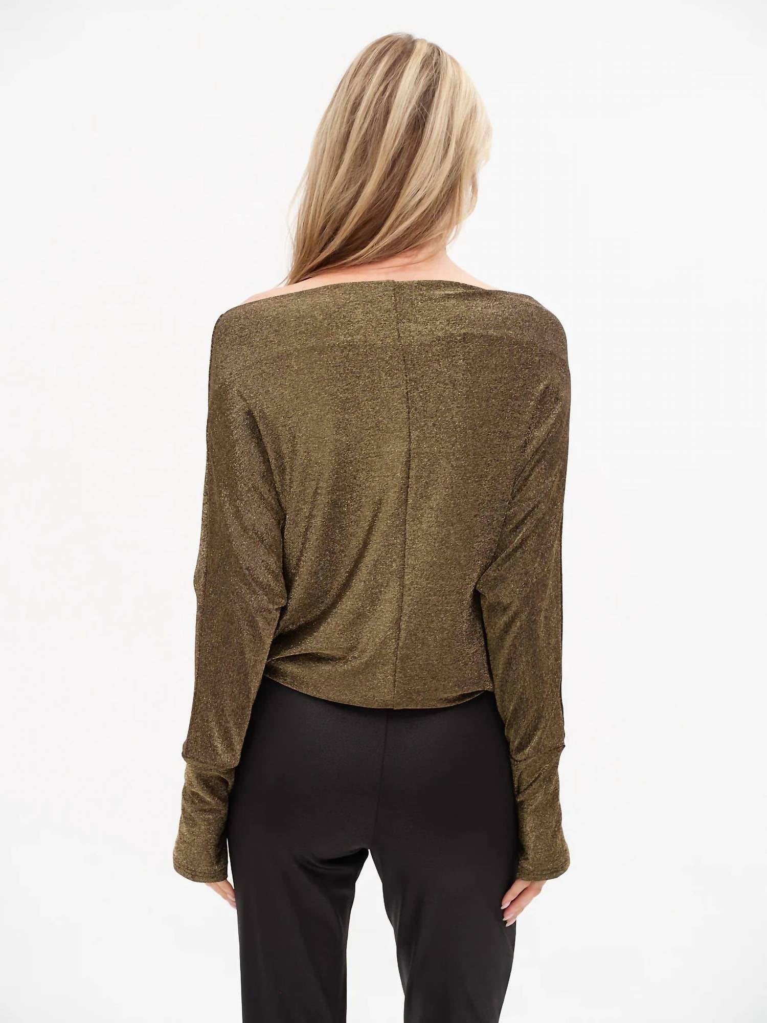 SIX/FIFTY Anywhere Sparkle Top in gold lurex - women's long sleeve top - detail view