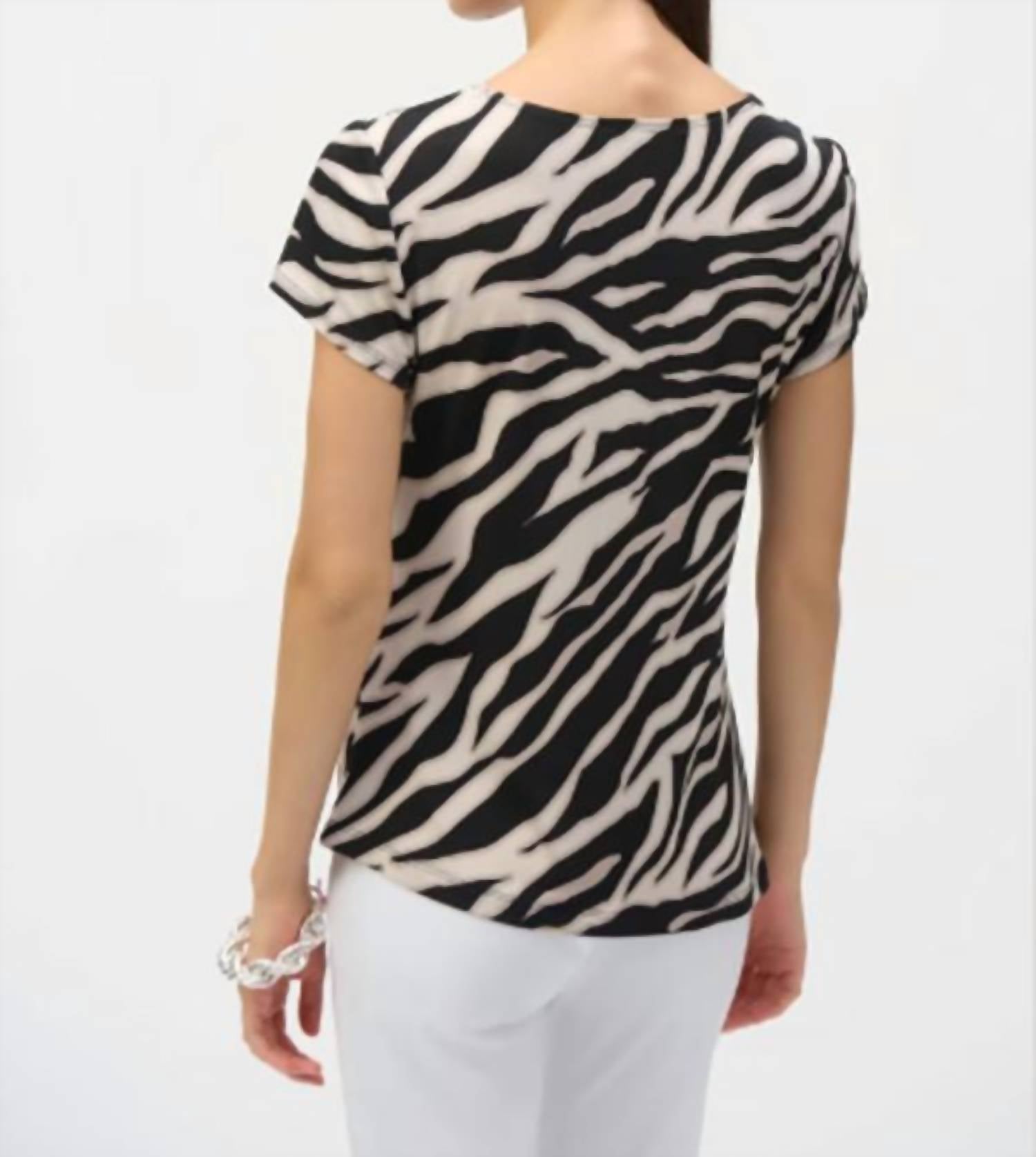 Joseph Ribkoff Casual Zebra-print Pullover in multi - women's t-shirt - alternate view