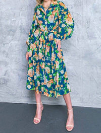 Flying Tomato - Printed Woven Midi Shirt Dress