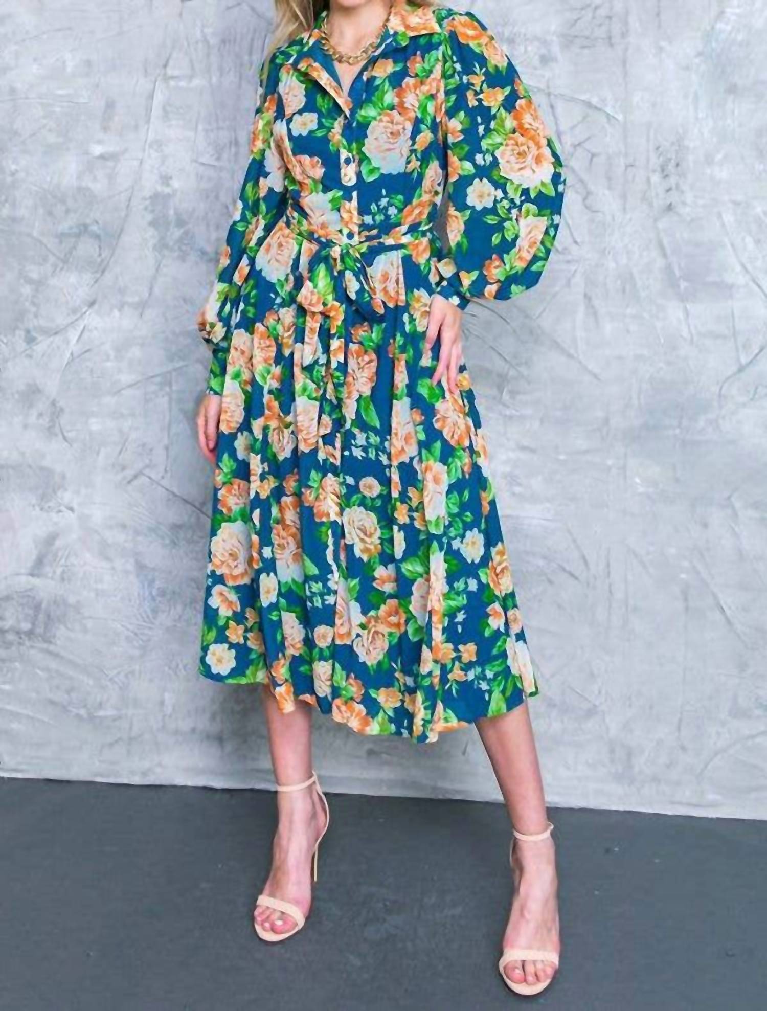 Flying Tomato - Printed Woven Midi Shirt Dress