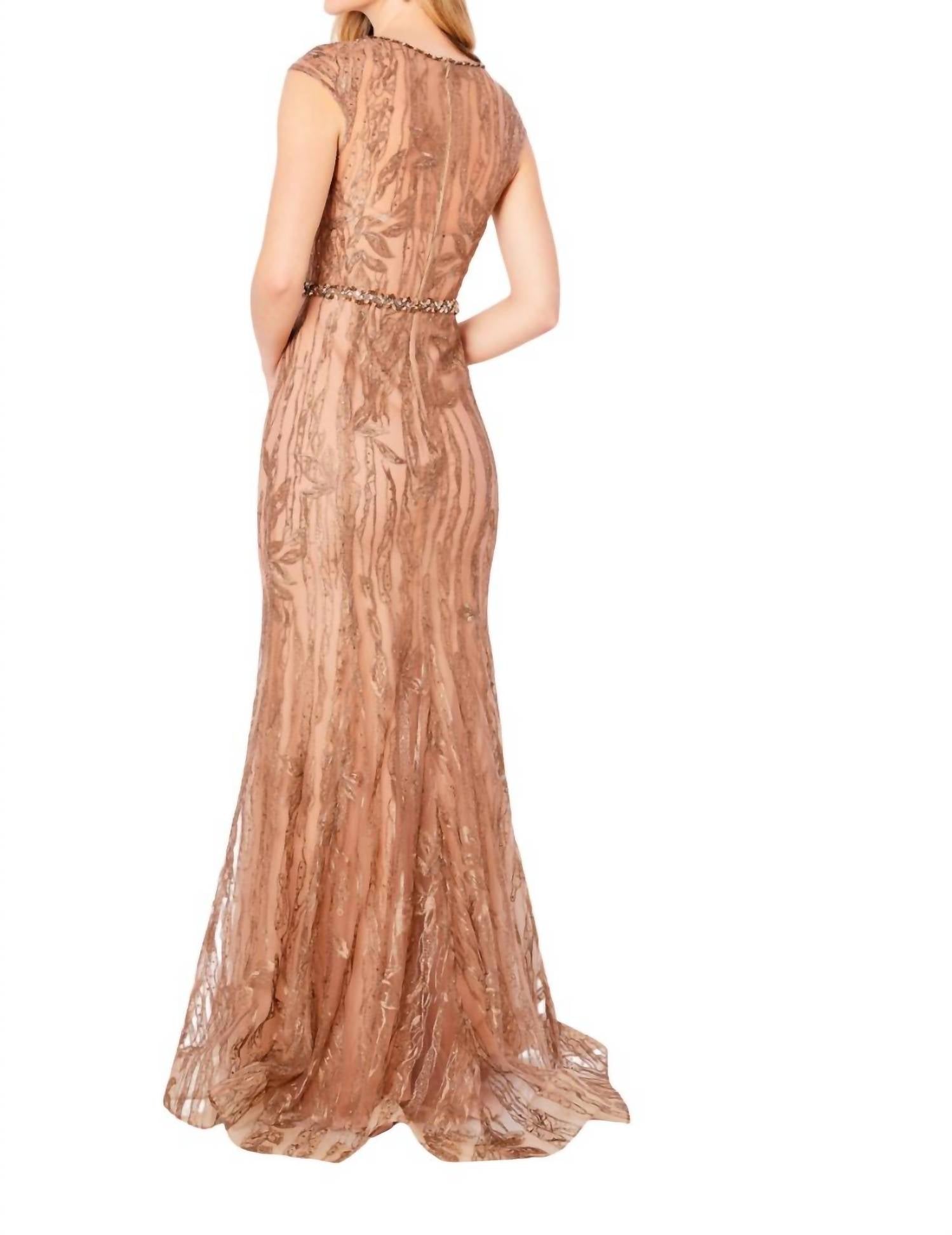Cameron Blake Scoop Neckline Lace Dress in bronze - women's dress - detail view