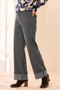 Tribal - Women's Pin Striped With Wide Cuff Wide Leg Denim Jeans