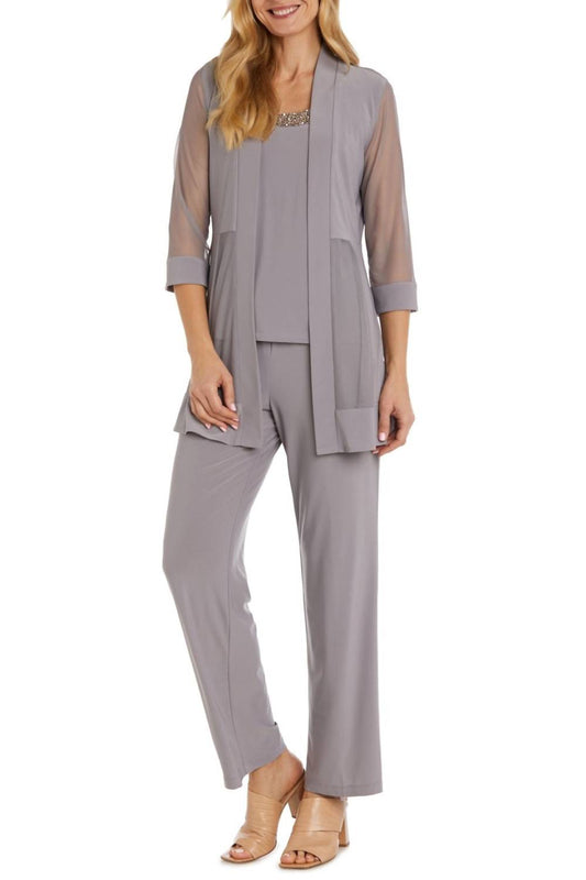 R&M Richards - Embellished Neck 2-piece Pants Suit