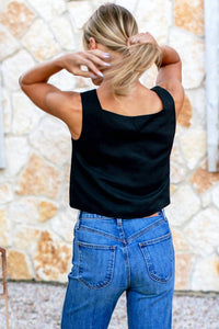 EMERSON FRY Roma Top in black linen - women's shirt - detail view
