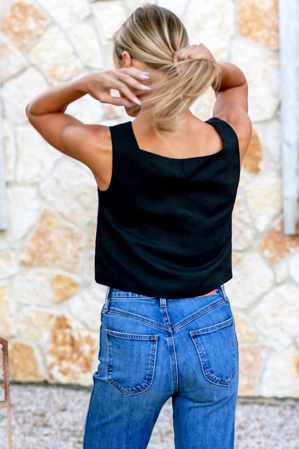 EMERSON FRY Roma Top in black linen - women's shirt - detail view