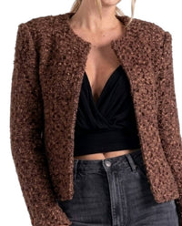 ELAN Structured Long Sleeve Jacket in brown melange - women's jacket - alternate view