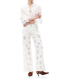 Bayeas - Rose Cutout Mid Rise Wide Leg Jeans