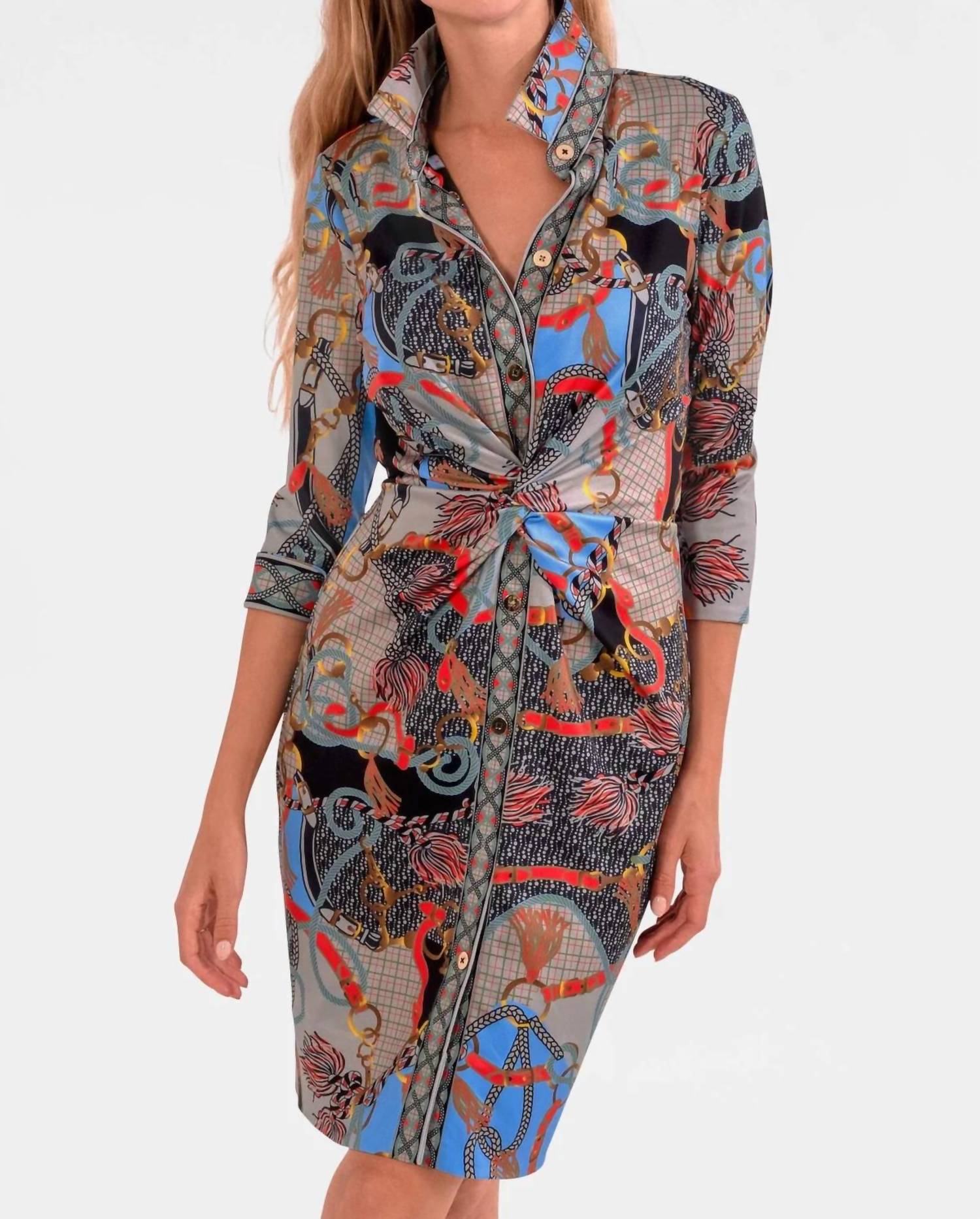 GRETCHEN SCOTT Twist & Shout Ditto Dress in tan periwinkle orange - women's dress