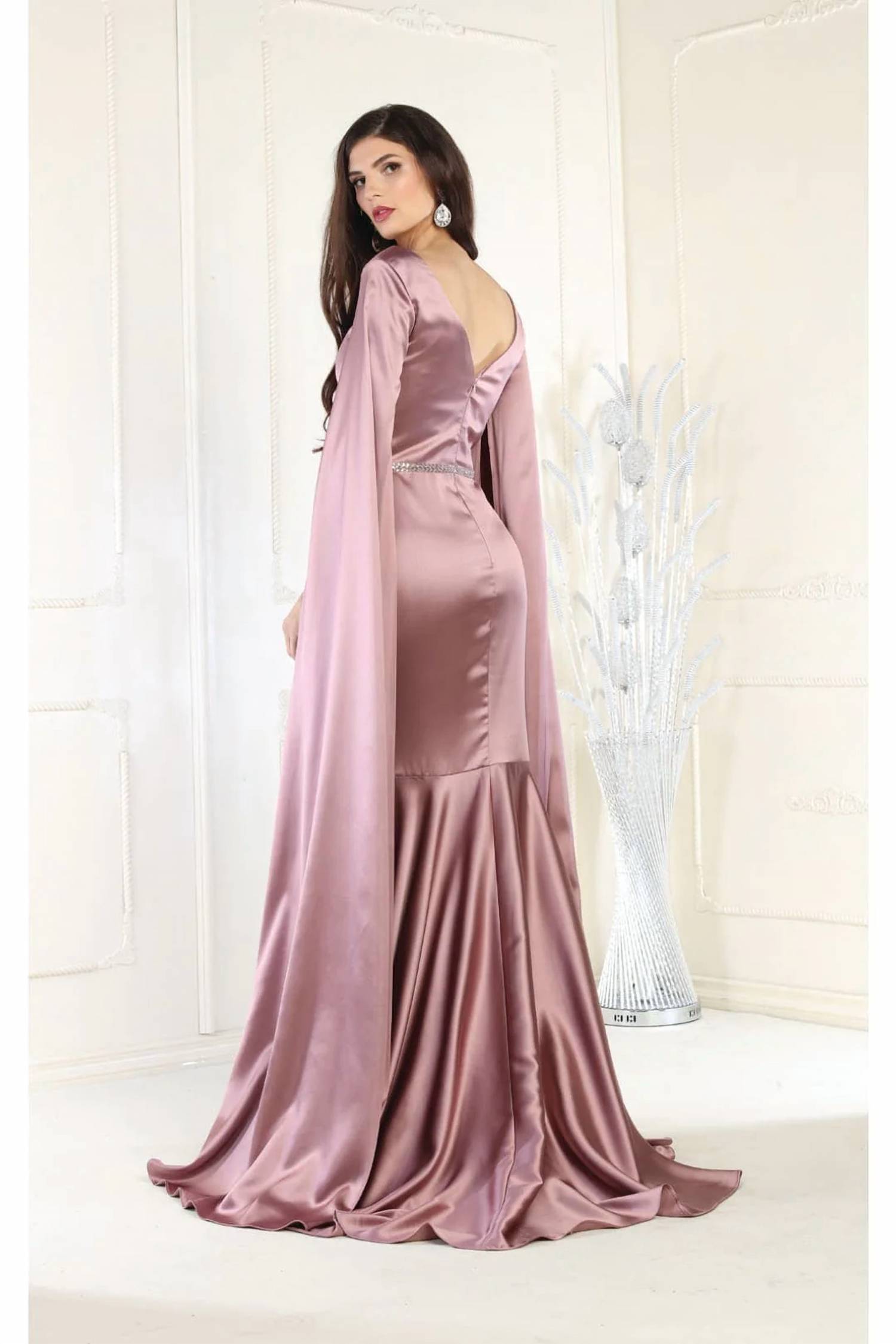 Royal Queen - V-neck Cape Sleeve Mermaid Formal Evening Dress