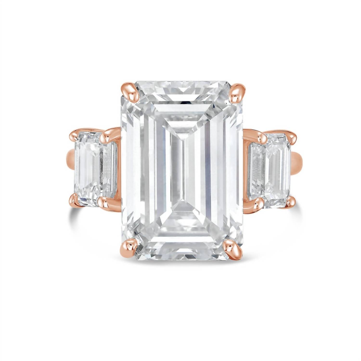 Diana M Jewels - 10.00 Lab Grown Diamond Emerald Shape Three Stone Ring With 1.00 Ct On Sides