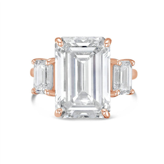 Diana M Jewels - 10.00 Lab Grown Diamond Emerald Shape Three Stone Ring With 1.00 Ct On Sides