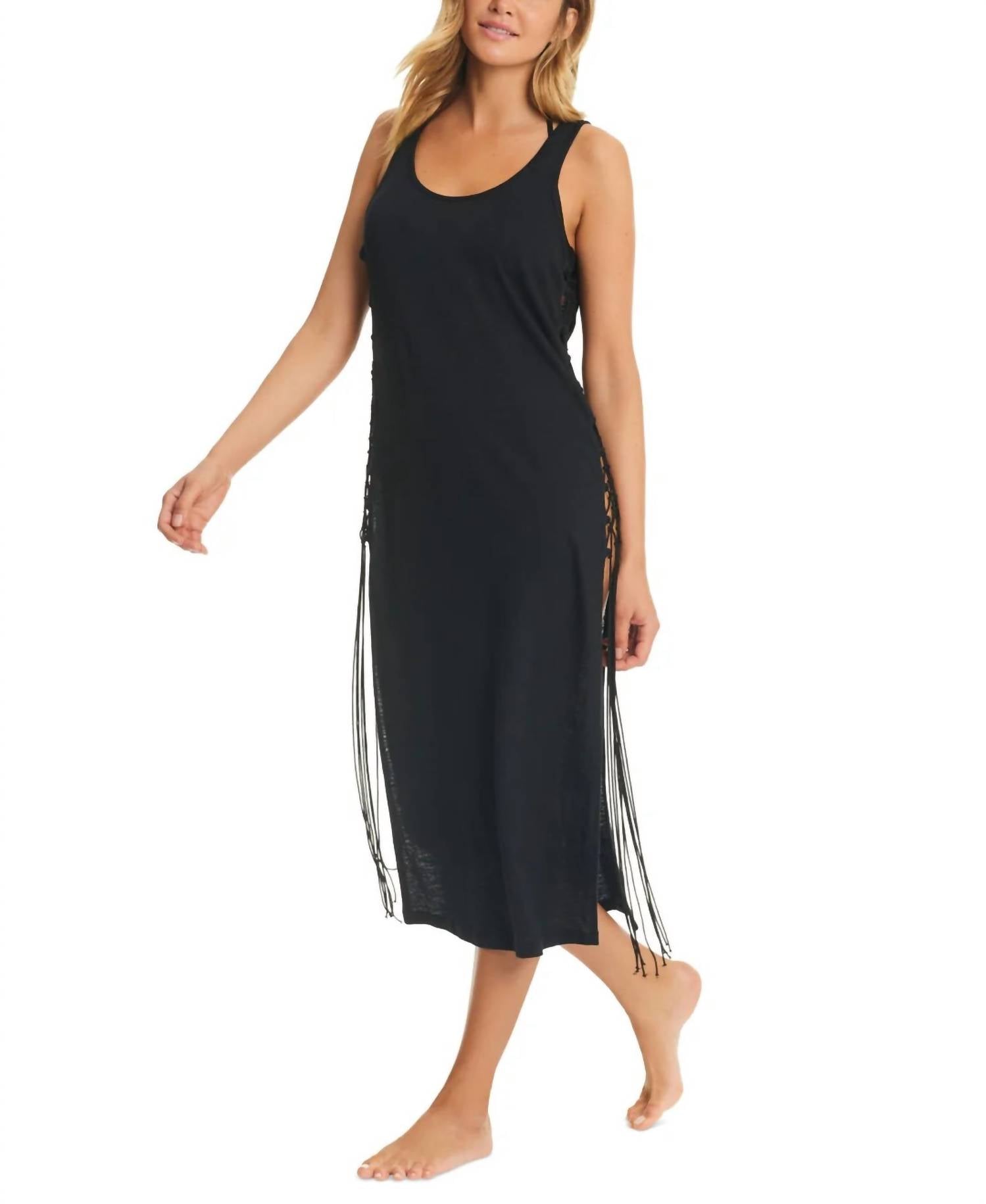 Red Carter Tie Side Maxi Cover Up in black - women's swimwear