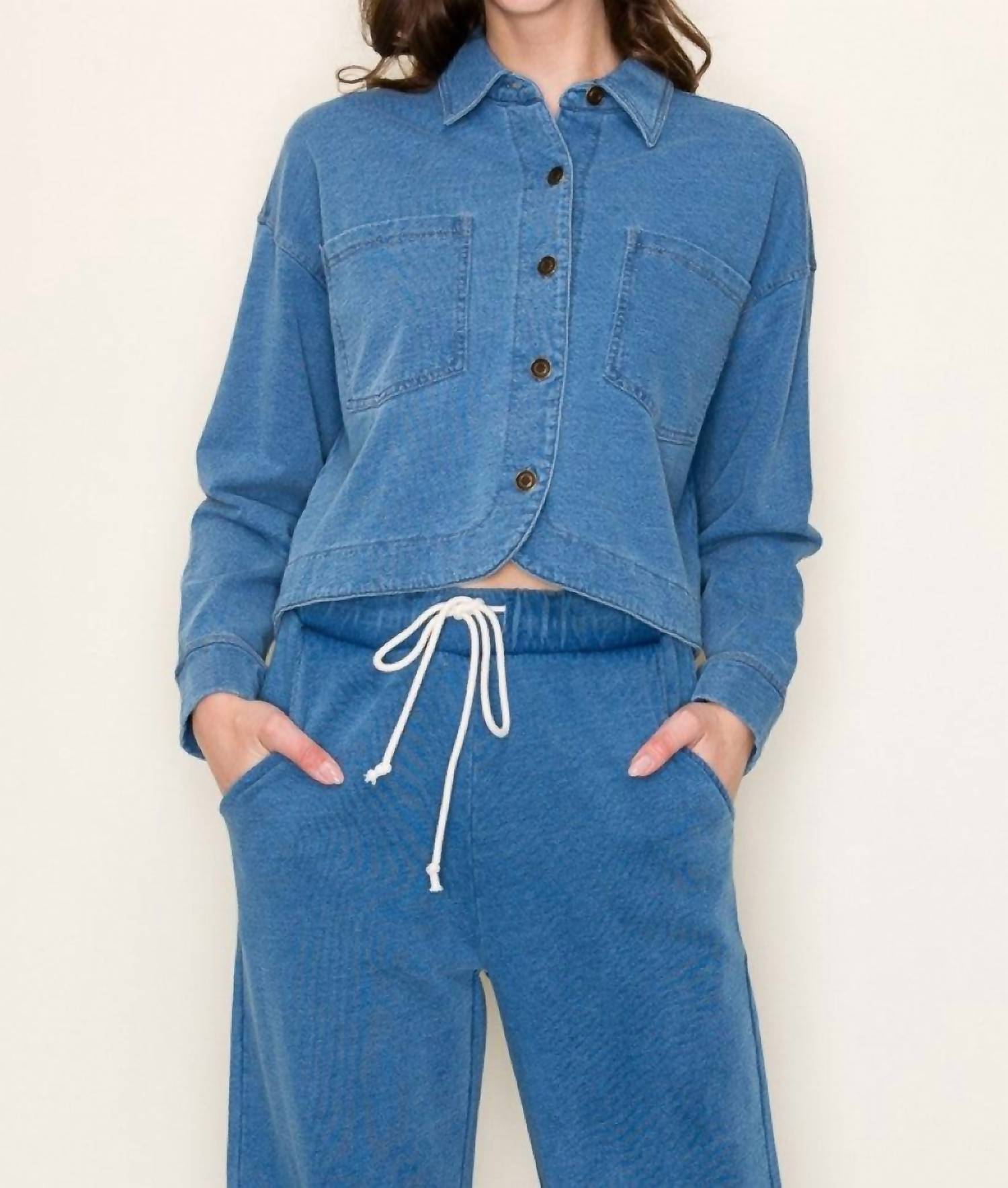 Tres Bien - Terry Crop Jacket And Drawstring Pants Set