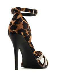 Andrea Women's Leopard Print Heeled Sandal in brown - women's sandal - detail view