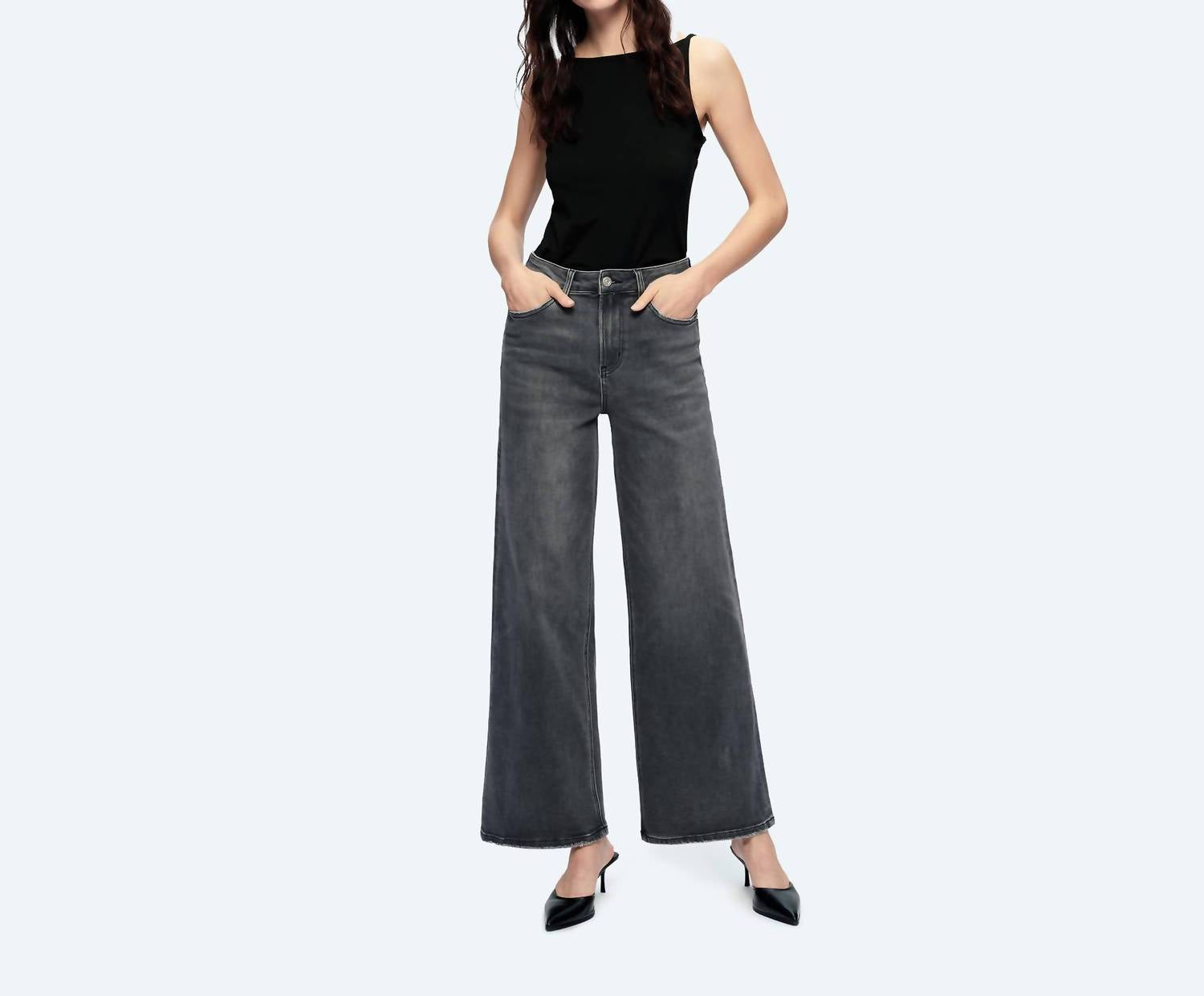 Bayeas Judy High Rise Wide Leg Denim Jeans in charcoal - women's jeans - view 4