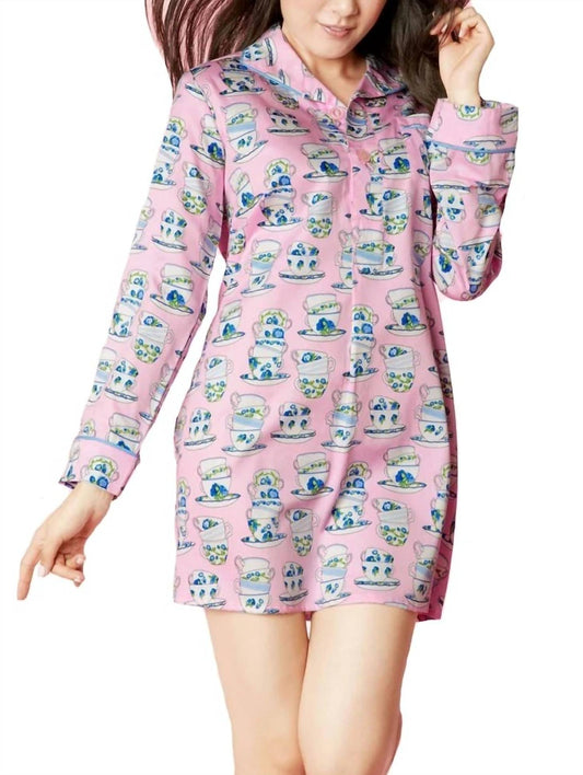 Cuppa Tea Sateen L/S Pleated Nightshirt