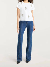 Cinq A Sept - Corded Rhinestone Bow Shrunken Tee