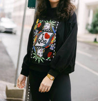 QUEEN OF SPARKLES New York City Queen Card Mock Neck Sweatshirt in black - women's sweater - view 4