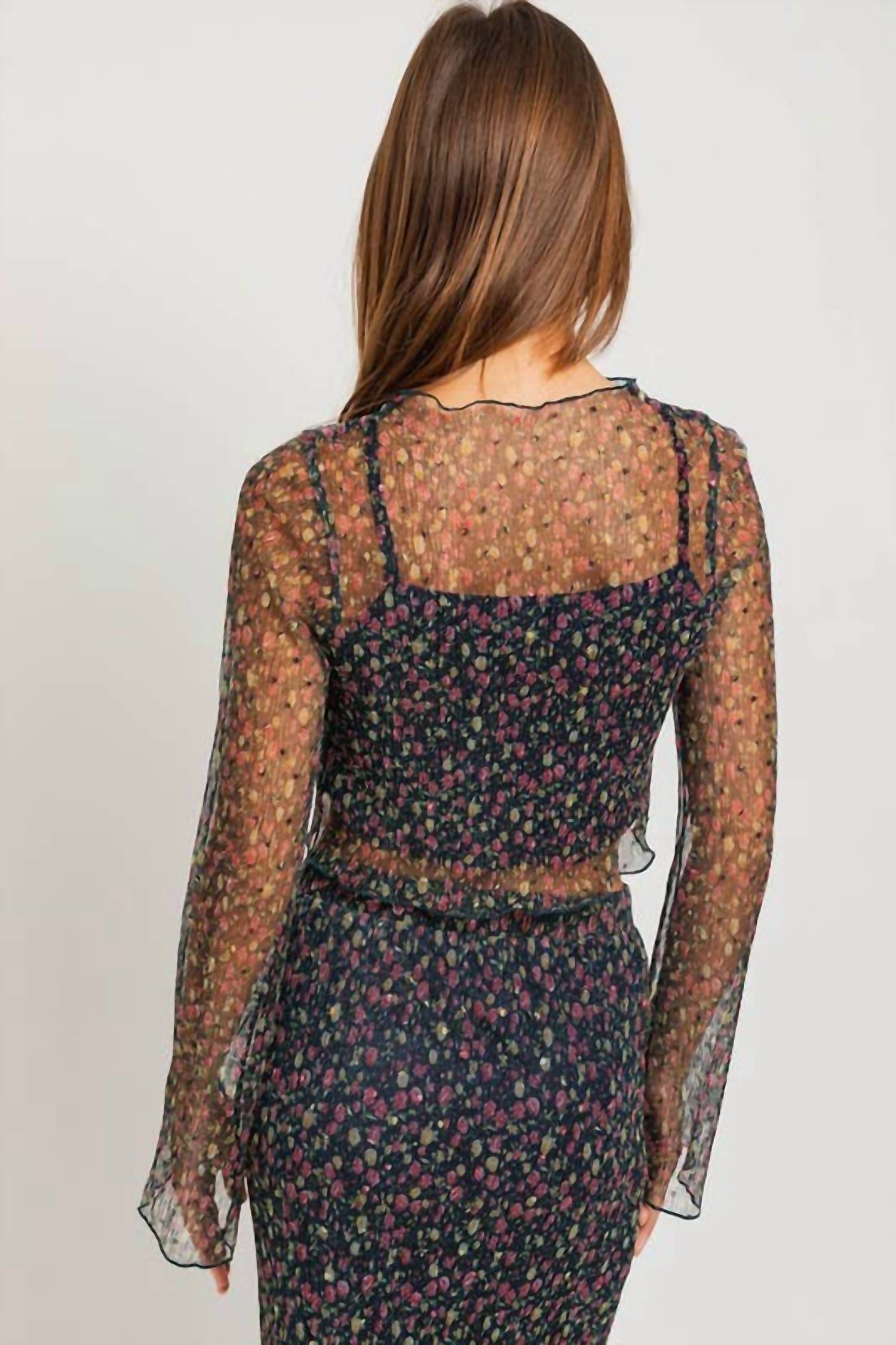 Le Lis - Longsleeve Pleated Ditsy Print Crop Top