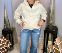 Zenana - Fleece Half Zip Kangaroo Pocket Sweatshirt