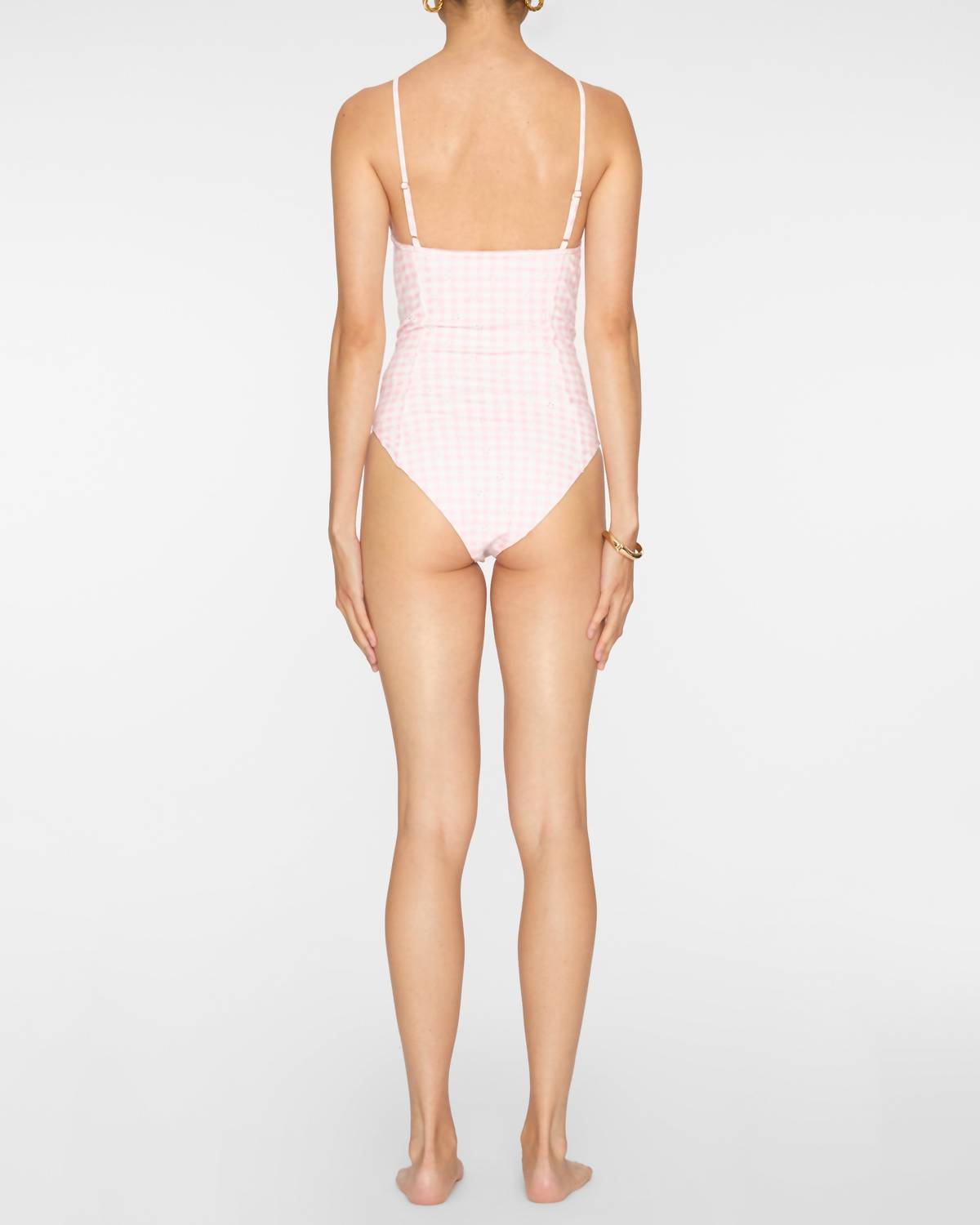 LoveShackFancy Mina One-piece Swimsuit in angel pink - women's swimwear - detail view