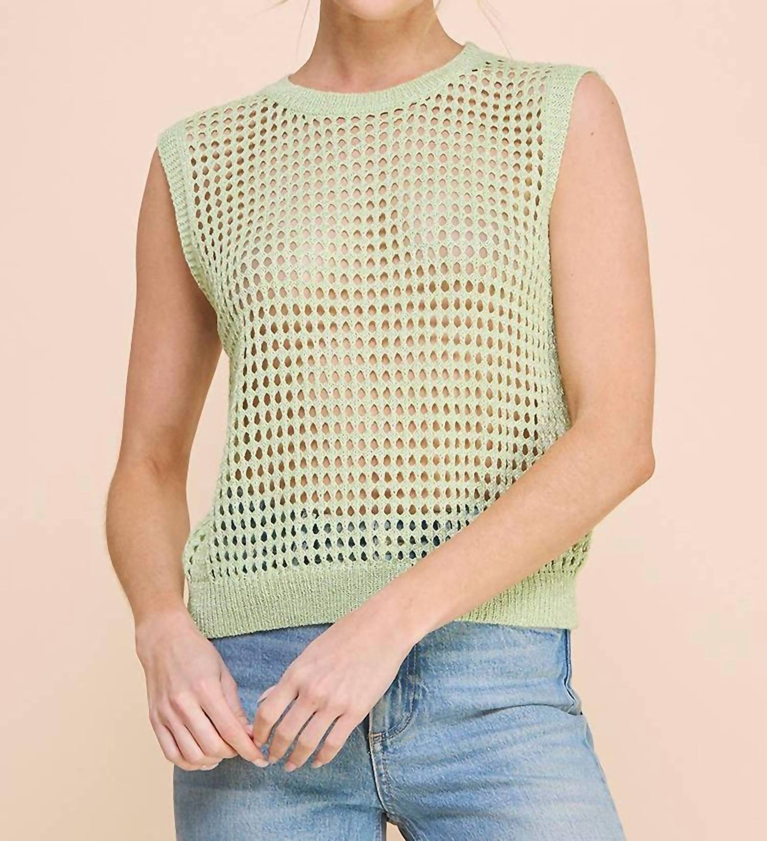 Allie Rose - Open Weave Foil Knit Crochet Tank Top