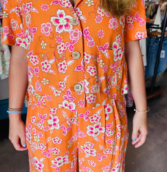 Fate By Lfd - Floral Linen Cropped Blazer